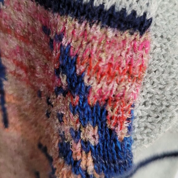 Free People Palm Tree Breeze Knit Ruched Sweater XS Pale Grey Blue Orange Top - Picture 16 of 16